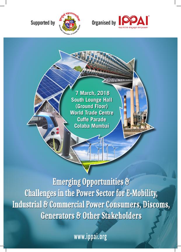 Brochure cover, Emerging Opportunities & Challenges in the Power Sector for E-Mobility, Industrial & Commercial Power Consumers, Discoms, Generators & Other Stakeholders