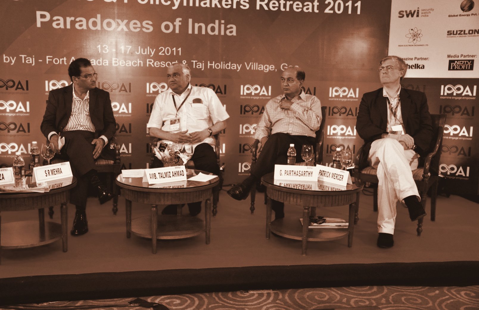 Regulators & Policymakers Retreat 2011. S R Mehra, Secretary (Security), Cabinet Secretariat; Talmiz Ahmad, Ambassador of India to Saudi Arabia; G. Parthasarathy, former High Commissioner of India; Patrick Mercer, Member of Parliament, United Kingdom.