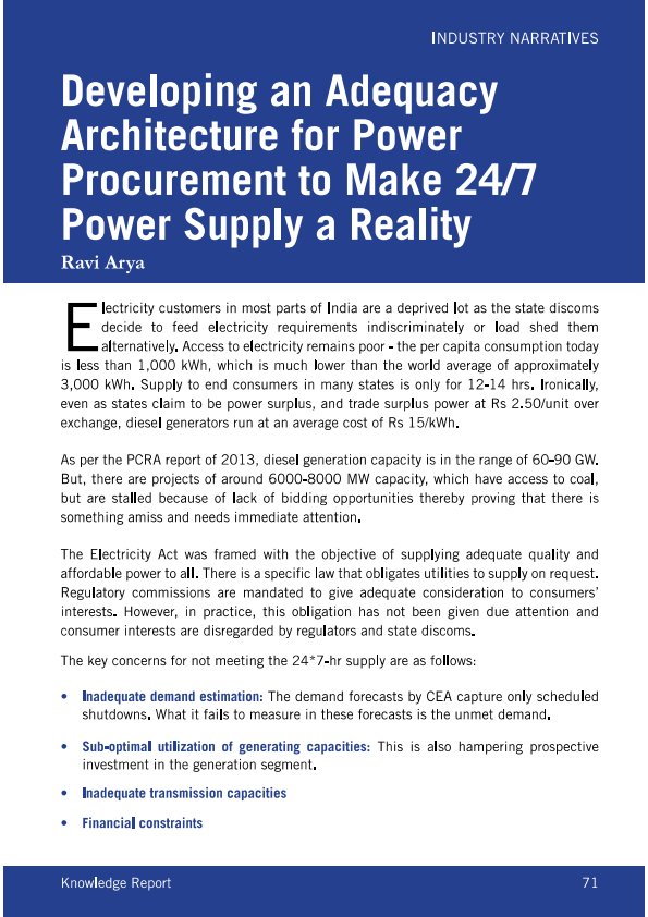 Developing an Adequacy Architecture for Power Procurement to Make 24/7 Power Supply a Reality
